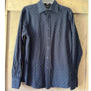 Bruno Mens Size L 100% Cotton Shirt Long Sleeve Button Down Blue Diagonal Stripe